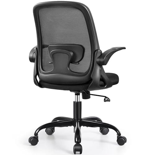 Winrise Office Chair Ergonomic Desk Chairs with Lumbar Support and Flip-up Arms, Comfortable Breathable Mesh Computer Executive Chair with Swivel Task, Adjustable Height 4'', Home - Black - Image 1
