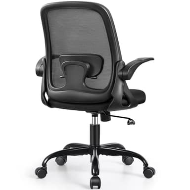 Winrise Office Chair Ergonomic Desk Chairs with Lumbar Support and Flip-up Arms, Comfortable Breathable Mesh Computer Executive Chair with Swivel Task, Adjustable Height 4'', Home - Black - Image 1