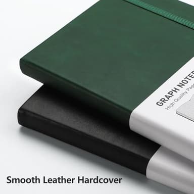 RETTACY Graph Grid Paper Notebook, 2-Pack, 192 Pages per Pack, A5 Medium Size (5.7'' x 8.3''), Leather Hardcover, 100 GSM Thick Paper, for School, Students, Math, Engineering (Black & Dark Green) - Image 4
