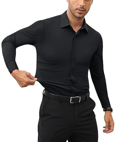 Lion Nardo Slim Fit Black Dress Shirts for Men Wrinkle Free Mens Dress Shirts Long Sleeve Big Muscle Fit Button Up Shirt - Image 6