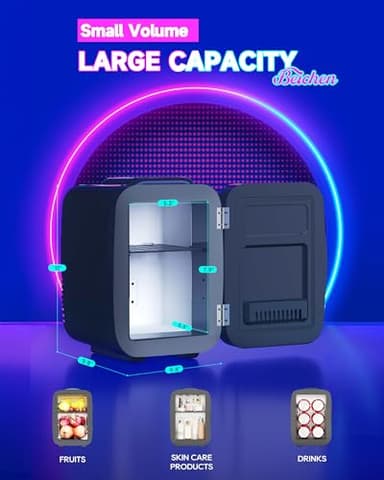 BEICHEN Mini Fridge, 4 Liter/6 Cans Small Refrigerator With Dimmable LED Light,AC/DC Portable Thermoelectric Cooler and Warmer Gaming mini fridge for Bedroom,Office,Gaming room and Car (Black) - Image 3