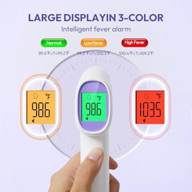 Forehead Thermometer for Adults, Kids & Babies, No-Touch Digital Thermometer with LCD Backlight Display, Fever Alarm and 1s Instant Reading - Purple - Image 3