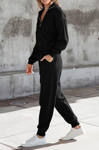 PRETTYGARDEN Women's 2 Piece Sweater Set Pullover Zip Up Sweatshirt Jogger Sweatpants Tracksuit Casual Outfit (Black,Medium) - Image 4