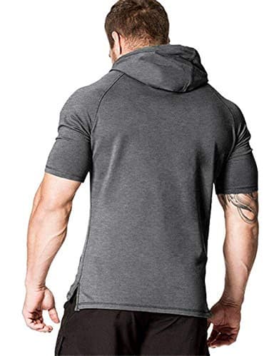 COOFANDY Gym Hoodie for Men Workout short sleeve hoodies Pullover athletic muscle fit hooded sweatshirts Dark Grey - Image 2