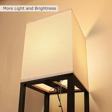 Floor Lamp with Shelves for Living Room Natural Wood, Shelf Floor Lamp with 3 CCT LED Bulb, Corner Display Standing Column Lamp Etagere Organizer Tower Nightstand with White Linen Shade for Bedroom - Image 2