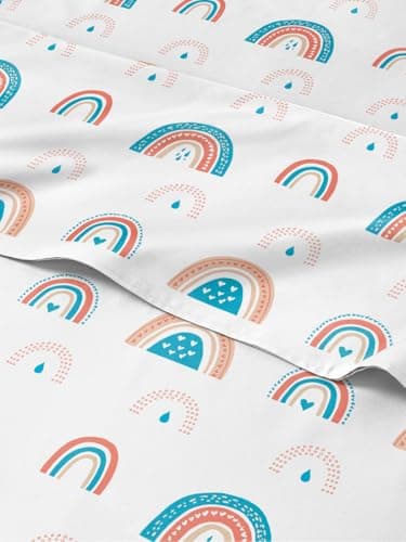 Kids Twin Size Rainbow Bed Sheets - 3 Piece Kids Rainbow Sheet Set - Raindrops Theme Bedding - Soft, Cute & Cozy - Breathable & Machine Washable - Colorful Bed Set for Boys, Girls, Teens & Toddlers - Image 1