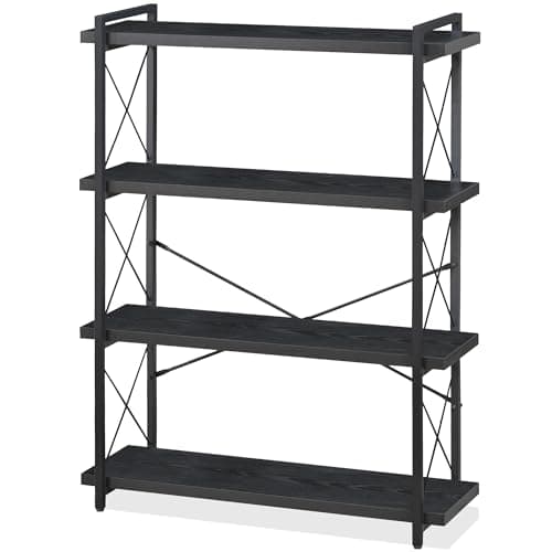 HCHQHS Bookshelf, 4-Tier Industrial Bookcase, Black Open Book Shelf, Freestanding Tall Bookshelves with Metal Frame - Image 1