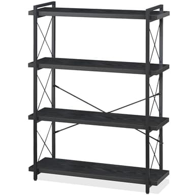 HCHQHS Bookshelf, 4-Tier Industrial Bookcase, Black Open Book Shelf, Freestanding Tall Bookshelves with Metal Frame - Image 1