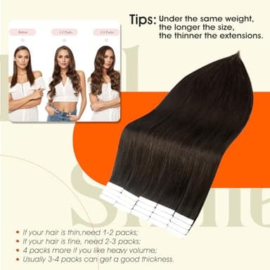 Full Shine Tape in Hair Extensions Human Hair Darkest Brown 24 Inch Seamless Tape in Extensions Brazilian Remy Hair Skin Weft Hair 20 Pieces 50 Grams Color 2 Glue Human Hair Extensions for Wedding - Image 4