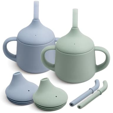 Moonkie Silicone Baby Sippy Cups | 3 Stages Training Cup Straw Cup for Infants Toddlers and Kid | 4 oz 2Pack - Image 1