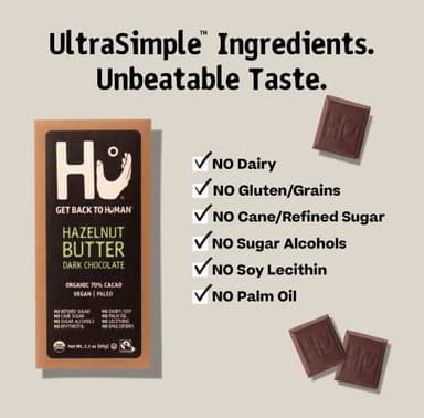 Hu Chocolate Bars | 6 Pack Hazelnut Butter Chocolate | Natural Organic Vegan, Gluten Free, Paleo, Non GMO, Fair Trade Dark Chocolate | 2.1oz Each - Image 3