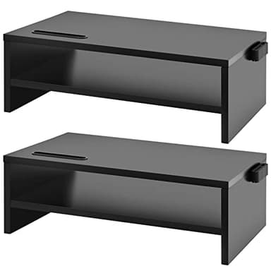 Marbrasse Monitor Stand Riser, 2 Pack 16.5 Inch 2 Tier Computer Monitor Stand, Printer Shelf Stand for Laptop Computer Screen Storagek,Desktop Stand with Phone Holder and Cable Management - Image 1