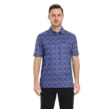 Men's Golf Shirts Dry Fit Short Sleeve Print Performance Moisture Wicking Patterned Polo Shirt for Men Navy Patriotic Firework - Image 2