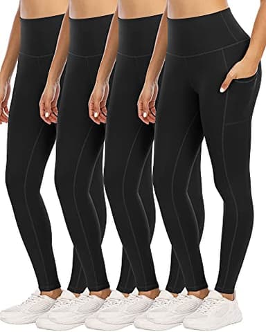 YOUNGCHARM 4 Pack Leggings with Pockets for Women,High Waist Tummy Control Workout Yoga Pants 4Black-XXL - Image 1