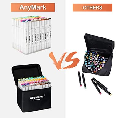 AnyMark 80 Colors Alcohol Markers, Dual Tip Art Coloring Markers Set for Kids Adult Book Drawing Sketching Painting, Chisel & Fine, White Penholder - Image 4
