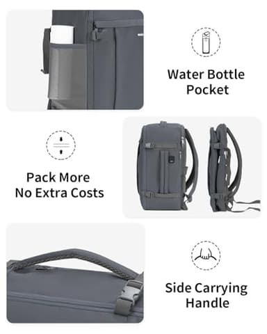 ECOHUB Travel Backpack for Men Women, Carry on Backpack with USB Charging Hole, Spirit Airlines Personal Item Bag Flight Approved, 15.6 Inch Laptop Backpack with Anti Theft Pockets, 30L, Grey - Image 6