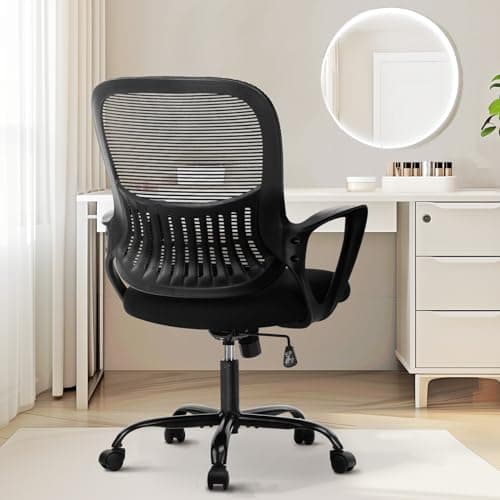 Sweetcrispy Home Office Computer Desk Chair, Ergonomic Managerial Executive Mid-Back Mesh Rolling Work Swivel Chairs with Wheels, Comfortable Lumbar Support, Comfy Arms for Bedroom, Study, Student - Image 1