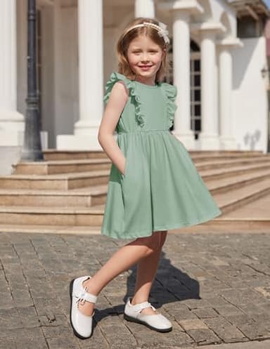 Arshiner Toddler Girl Dresses Ruffle Sleeve Dress for Girls Kids Summer Casual Beach Backless Sundresses Toddler Green Dress 4T - Image 2
