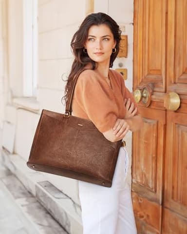 LOVEVOOK Laptop Bag for Women,15.6 Inch Laptop Tote Bag for Women,Vintage Leather Work Tote Bags Computer Business Teacher Bag,Waterproof Office Briefcase - Image 2