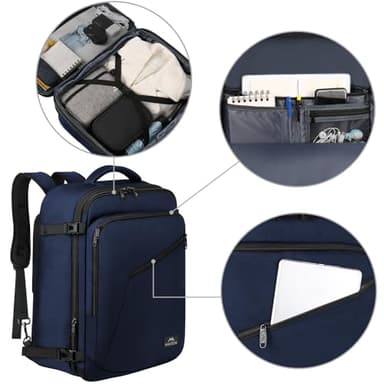 MATEIN Weekender Backpack, Large Capacity Travelling Suitcase Backpack with Strap for Clothes, Expandable Flight Approved Business Carry on Daypack for International Travel, Blue - Image 8
