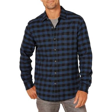 Amazon Essentials Men's Flannel Shirts Long Sleeve, Slim-Fit Button Down Plaid, Black Blue Buffalo Plaid, X-Small - Image 1