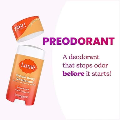 Lume Whole Body Deodorant - Invisible Cream Tube Mini + Solid Stick Bundle - 72 Hour Odor Control - Aluminum & Baking Soda Free, Skin Loving (Clean Tangerine) - Image 5