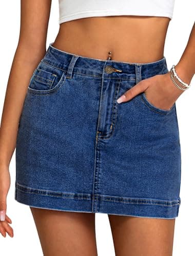 IWD Jean Skorts for Woman 2025 Trendy High Waisted Y2k Mini Skirt Stretchy Denim Shorts Skort Country Concert Outfits (Dark Blue, Small) - Image 1