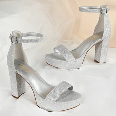 Ankis Platform Heels 4 Inches Chunky heels Sandals for Women Comfy Open Toe Block Heeled Sandals Black Nude White Silver Gold Ankle Strappy Heels Black Chunky Platform Heels for Women Summer Dress - Image 2
