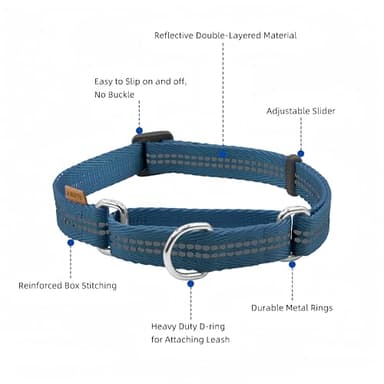 Aiminto Adjustable Nylon Reflective Martingale Dog Collar for Training and Walking (Blue, L (Neck: 19"-28", Width: 1")) - Image 4