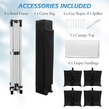 WEIZE Pop up Canopy Tent 10x10ft, 1-Button Push Setup, Instant Portable Shelter, Adjustable Height, Portable Roller Bag, 4 Weight Bags, Guy Ropes & Stakes Included, White - Image 6