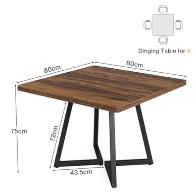 Tribesigns Square Dining Table for 2, 31.5" Industrial Dinner Table with Metal Base, Kitchen Table for Dining Room, Small Space, Apartment, Rustic Brown & Black - Image 2