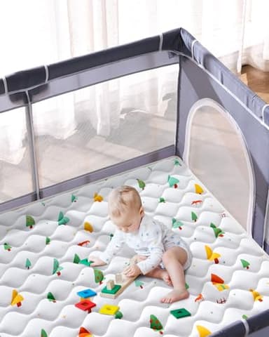 Odorless Premium Foam Baby Play Mat 50" x 50", Soft Microfiber Fabric Crawling Mat for Floor- Comfortable and Hypoallergenic, Non-Slip Cushioned Floor Playpen mat for Infants,Babies,Toddlers - Image 5