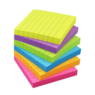 6 Pads Lined Sticky Notes 3x3 Sticky Notes with Lines Self-Stick Note Pads 6 Bright Multi Colors,100 Sheet/Pad - Image 1