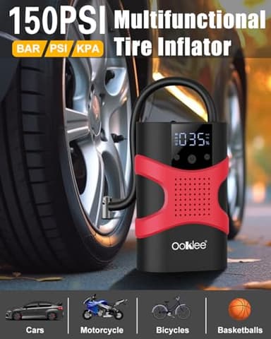 Ooklee Portable Car Jump Starter with Air Compressor 150PSI Tire Inflator Portable Air Compressor,12V 3000A Car Battery Jump Starter Battery Pack with LED Display and Lights, Output and Input Power - Image 3