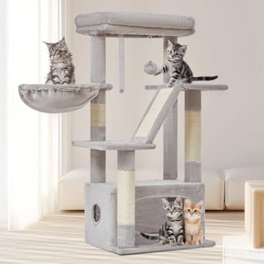 Taoqimiao Cat Tree,38.2-Inch Cat Tower for Indoor Cats,Suitable for Kittens with Luxurious cat condo with Adjustable Baskets and Luxurious Perch Light Gray MS029SW - Image 8