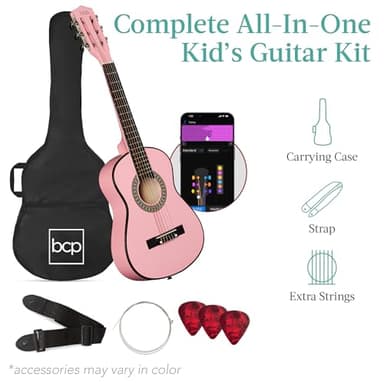 Best Choice Products 30in Kids Acoustic Guitar, All-in-One Beginner Starter Kit w/Strap, Case, Extra Strings, Rosette Inlay - Pink - Image 3