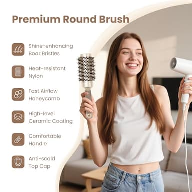 AIMIKE Round Brush for Blow Out, Medium Round Hair Brush Nano Thermal Ceramic & Ionic Tech, for Blow Drying & Styling, Curling and Shine - 2.9 inch Barrel w/Boar Bristles - Image 4