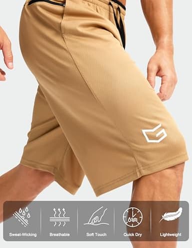 G Gradual Men's Long Basketball Shorts with Zipper Pocket 11'' Quick Dry Gym Shorts Lightweight Mesh Athletic Shorts for Men(Khaki,L) - Image 5