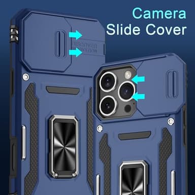 DEERLAMN Case for iPhone 16 Pro Max with Slide Camera Cover+Screen Protector (1 Pack), Rotated Ring Kickstand Military Grade Shockproof Protective Cover-Navy Blue - Image 2