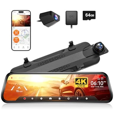 WOLFBOX G930 10'' Rear View Mirror Camera with 5.8GHz WiFi, 4K Dash Cam Front and Rear with WDR, Touch Screen Rearview Mirror Backup Camera, Parking Monitor, Reverse Assist, Includes 64GB Card & GPS - Image 1