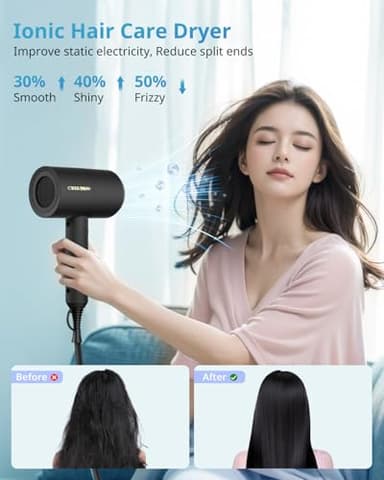 SHRATE Lightweight Ionic Hair Dryer with Diffuser - Powerful 1800W Blow Dryer for Fast Drying - Professional Low Noise Mini Hair Dryer for Travel, Gifts, Hair Styling (Black) - Image 6