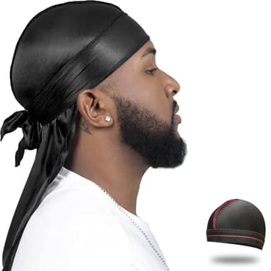 4PCS Silky Durags for Men Women 360 Waves with 1 Wave Cap, Silky Satin Durag Extra Long Tails - Image 2