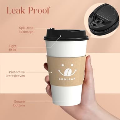 Coffee Cups with Lids and Sleeves, 16 oz 300 Pack To Go Cups with Lids, Paper Hot Cups for Hot & Cold Beverage (White, 16 oz) - Image 4