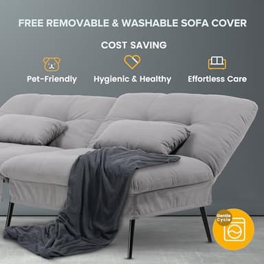 COMHOMA Convertible Sofa Bed,68″Fabric Couch with Adjustable Backrest,Loveseat Recliner Sleeper Living Room Furniture futon Set,Grey - Image 7