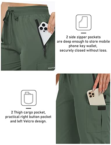 MoFiz Capris for Women Cargo Hiking Pants Lightweight Quick Dry Running Summer Athletic Workout Casual Outdoor Zipper with Pockets Army Green XL - Image 4