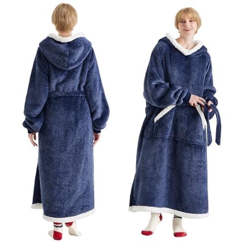 Bedsure Wearable Blanket Hoodie, Long Hooded Blanket Sweatshirt as Birthday Gifts for Women, Cozy Sherpa Hoodie for Adult, Standard, Ocean Blue - Image 1