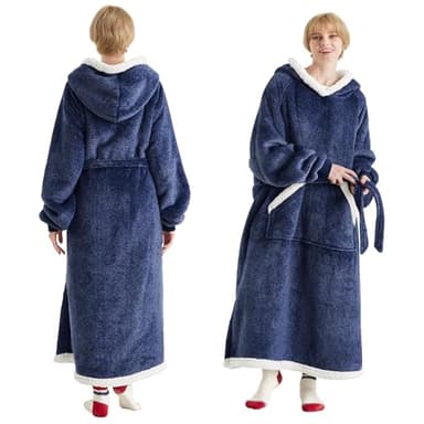 Bedsure Wearable Blanket Hoodie, Long Hooded Blanket Sweatshirt as Birthday Gifts for Women, Cozy Sherpa Hoodie for Adult, Standard, Ocean Blue - Image 1