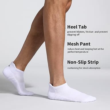 Lapulas Athletic Ankle Socks, Low Cut Cushioned Anti-Blister Running Tab Sports Socks for Men and Women 6Pairs (White, L) - Image 2