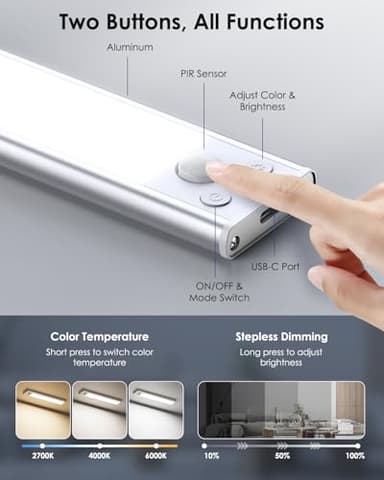 5-Pack Under Cabinet Lighting, 68LED 2000mAh Rechargeable Battery Operated Motion Sensor Light Indoor, 3 Color Wireless Dimmable Closet Lights, Magnetic Under-Counter Light Fixtures for Kitchen, Home - Image 3