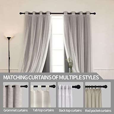 Thestoa Curtain Rods for Windows 48 to 84-92 inch, 5/8" Matte Black Curtain Rod, Stainless Steel Small Curtain Rods for Bedroom, Living Room,Kitchen,Farmhouse, Outdoor Curtain rod Black - Image 6
